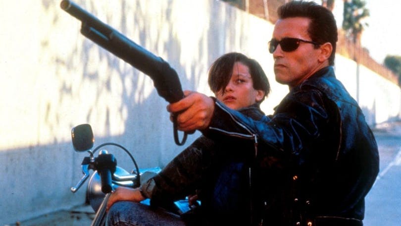 John Connor och The Terminator på motorcykel