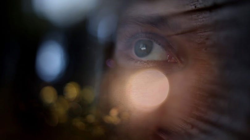 Från dokumentärfilmen "My Secret Forest", i regi Av Niina Brandt. På bilden syns ett öga som tittar drömskt bortåt.