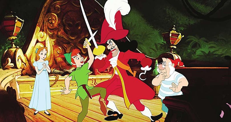 Peter Pan fäktas mot Kapten Krok.