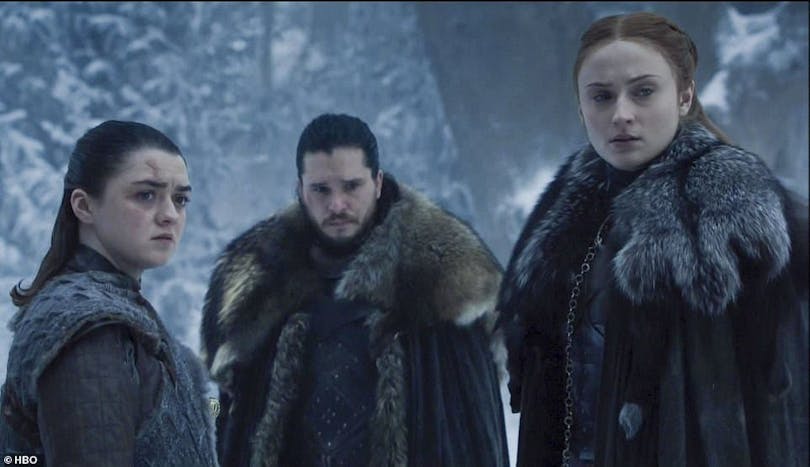 Jon Snow och Sansa och Arya Stark.