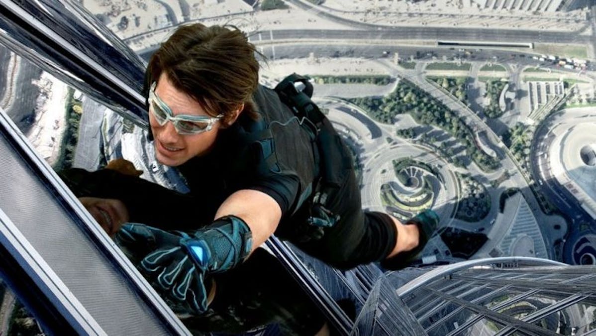 Tom Cruise i Mission Impossible. Skådespelaren är känd för att göra sina egna stunts.