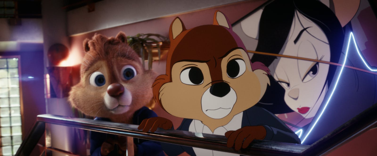 Piff och Puff ser bekymrade ut i Disneys nya film Piff och Puff: Räddningpatrullen. 