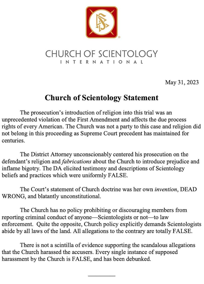 Scientologikyrkans brev till Filmtopp